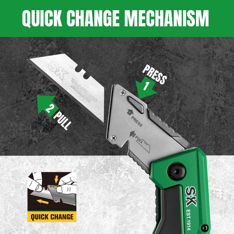 SK Folding Utility Knife with Additional Wire Cutter, Quick Change