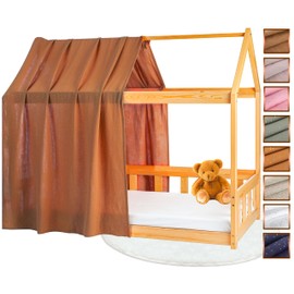 Lovely Hippo House Bed Canopy - 100% Cotton - Muslin House Bed - Bed Curtain Children's Bed - Canopy Bed Curtains 90 x 200 cm (Ccoa / Gold, 120 x 370 cm (Set of 1))