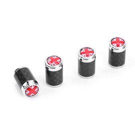 Real Carbon Fiber Metal Wheel Valve Cap Auto Tyre Dust Stems Cover Screw for Mini Cooper R50 R52 R53 R55 R56 R57 R58 R59 R60 R61 F54 F55 F56 F57 F60 All Series (Union Jack Red/Blue)