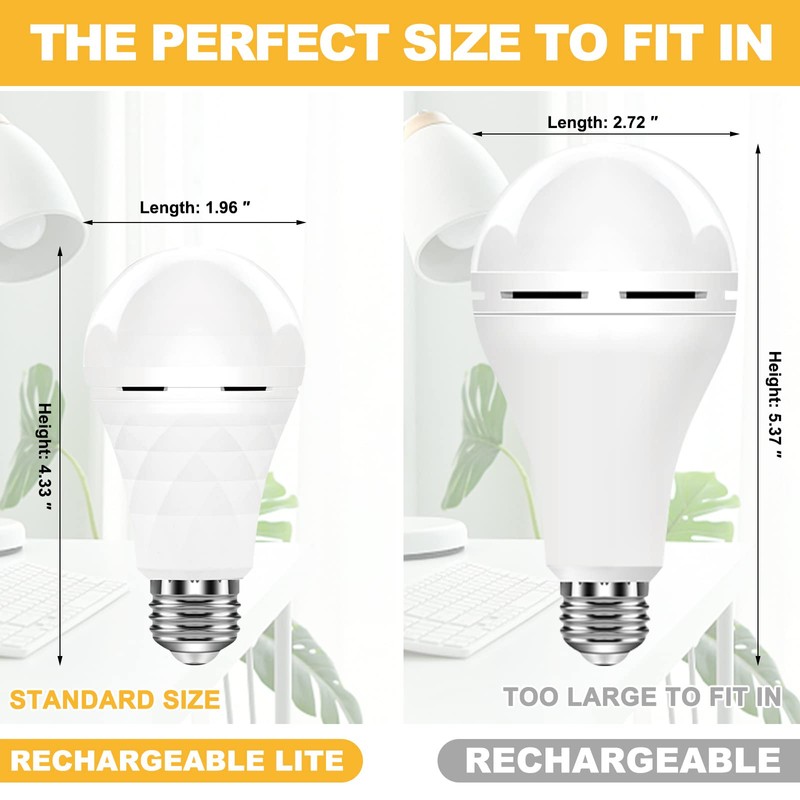 Neporal A19 Rechargeable Light Bulbs, Socket Rechageable Battery Backup for