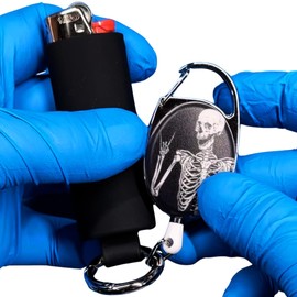 Retractable Lighter Holder for BIC Lighters | Retractable Leash Case Sleeve Cover for Full Size BICs | Lighter Not Included (Black with Skull)