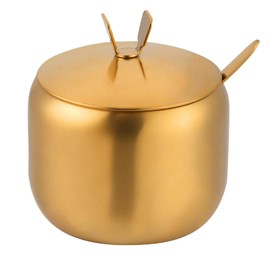 RAMFIYN 12oz Sugar Bowl with Lid and Spoon Stainless Steel Condiment Container for Kitchen Ghee Container Coffee Table Gold Spice Jars for Seasoning
