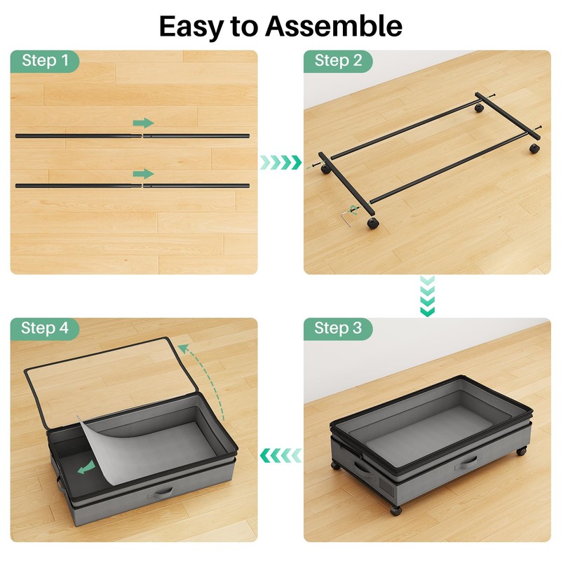 Kitstorack 2Pack Height-adjustable Under Bed Storage with Wheels, Under Bed