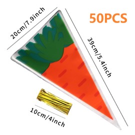 Ecuupas Carrot Treat Bags,50Pcs Easter Gift Bags,Carrot Shape Cellophane Bags with 60Pcs Twist Ties, Happy Easter Candy Bags Goodie Bags for Easter Festival Party Supplies(Easter)