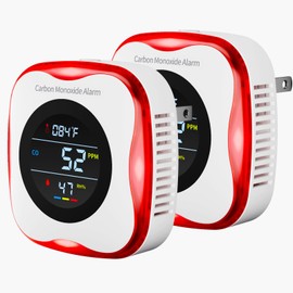 Carbon Monoxide Detectors Plug in,YOJOCK 3-in-1 CO Monitor with Temperature & Humidity Display,Compact CO Alarm for Home, RV & Travel Safety（2 Pack）