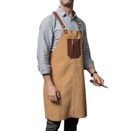 Kings County Tools Shop Apron - Premium Suede and Leather Woodworking, Carpenters, Cooking, or BBQ Apron for Men with Large Breast Pocket, Cross Straps and Brass Fasteners - Leather Gifts for Men