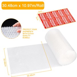 2-Pack Bubble Cushioning Wrap Rolls for Packing Moving Shipping,12"x 72' ft Total Bubble Packing Wrap with 20 Fragile Stickers,Perforated Every 12",Cushioning Rolls for Moving Box Bubble Packing Wrap