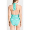 Shoshanna Women's Standard Swim Halter One Piece, Mint/Pink