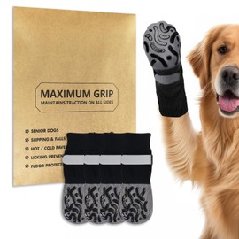 4PCS Anti Slip Dog Socks with Grippers，Dogs Paw Protectors Adjustable Dog Shoes for Senior Dogs on Hardwood Floors Indoor Outdoor Walking (Black, S)