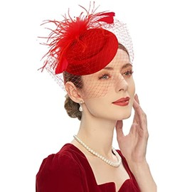 DRESHOW Fascinator Hats for Women Pillbox Hat with Veil Headband and a Forked Clip Tea Party Headwear