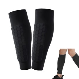 Shin Pads Children Men Shin Pads Football Slip Insert Calf Sleeves with Ankle Protection for Teenagers Football Players Football Equipment (Black, XL)