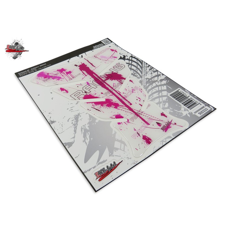 BIKE-label Tank Pad 3D Racing Pink White Compatible with Honda