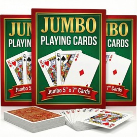 Bedwina Juego de cartas gigantes de 5 x 7 pulgadas, paquete de 3 barajas grandes de índice de póquer jumbo juego de cartas para juegos temáticos de casino y suministros de fiesta mágica, relleno de calcetines