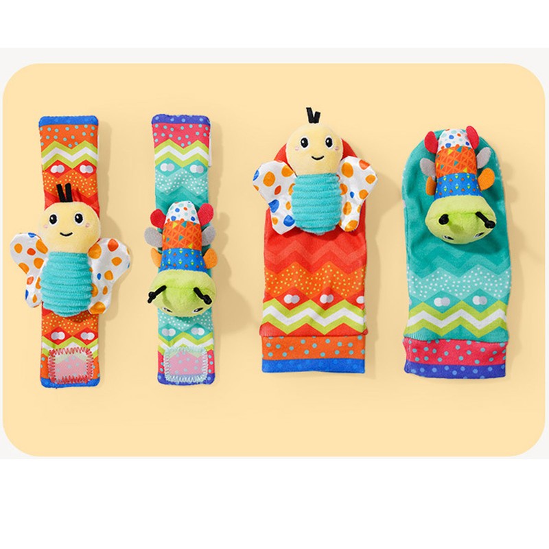 Baby Wrist Rattle Socks Set Soft Cute Cartoon Animal Hand