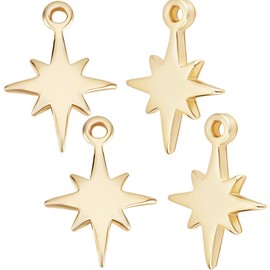 Beebeecraft 1 Box of 40 North Star Pendants, 18 Carat Gold-Plated, Small Flat Star Pendants for Jewellery Making, DIY, Crafts, 18K Gold Plated Brass