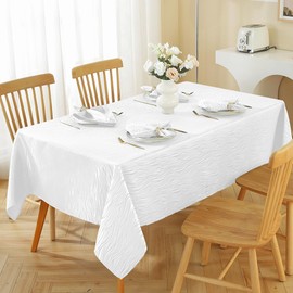 MATIRUG White Rectangular Tablecloth 60x102 Inch,Waterproof Wrinkle Free Textured Jacquard Polyester Table Cloth,Washable Fabric Farmhouse Table Cover for Dinning Wedding Buffet Christmas Holiday