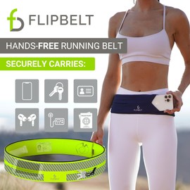 FlipBelt Classic Running Belt for Phone and Small Accessories, Exercise Waist Pouch for Women and Men, XS, Reflective Neon Yellow