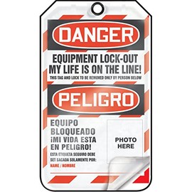 Accuform Lockout Tags, Pack of 25, Bilingual Danger Equipment Lock-Out My Life is on The Line, US Made OSHA Compliant Tags, Weather-Proof & Chemical Resistant Laminated PF-Cardstock