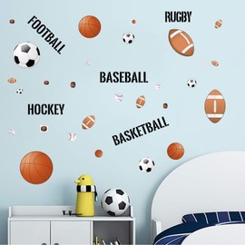 Sport Balls Stickers, Easy to Peel and Stick Basketball Football Sports Wall Stickers, Wall Art DIY Kids Baby Boys Wall Decals for Nursery, Living Room, Playroom Door Decoration