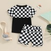 Toddler Baby Boy Girl Checkerboard Clothes Block Color Casual T-Shirt