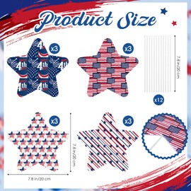 Geelin 12 Pack Memorial Day Tree Ornaments Red Blue and White Star Picks 4th of July Star Decoration Independence Day Tree Ornaments with Stick for Patriotic America Flag Party Favor
