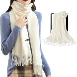 Nirrn Autumn Winter Solid Color Shawl Scarf (1 Pack) Outdoor Shawl Evening Dress Bridesmaid Wedding Bride Winter Warm Long Long Scarf, Suitable For Men & Women (White)