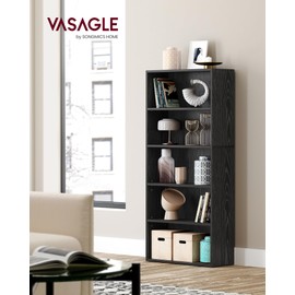 VASAGLE CUSTOS Collection - Bookshelf, 5-Tier Bookcase, Book Shelf, Open Storage Shelf, 9.4 x 23.6 x 52.8 Inches, for Living Room, Home Office, Dinning Room, Ebony Black ULBC165T56