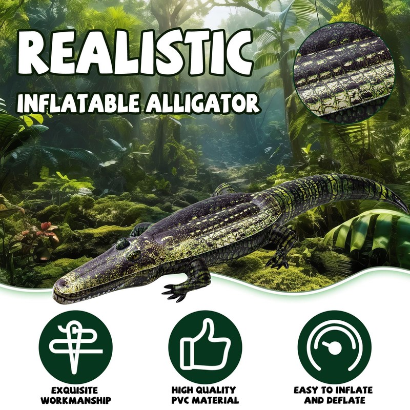 Liliful 2 Pcs 49 Inch Inflatable Alligator Pool Float Floating