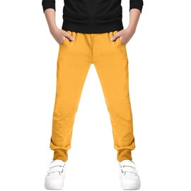 Kids Cotton Pull On Jogger Pants for Boys Drawstring Elastic Waist and Cuffs Track Pants with Pockets, 9806 Yellow-Orange, Age 11-12 (11-12 Years) = Tag 160