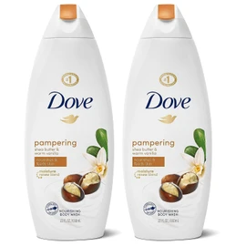 Dove Pampering Body Wash Nourishes & Feeds Skin Shea Butter with Warm Vanilla Effectively Washes Away Bacteria While Nourishing Your Skin 44.0 Fl Oz, (Pack of 2)