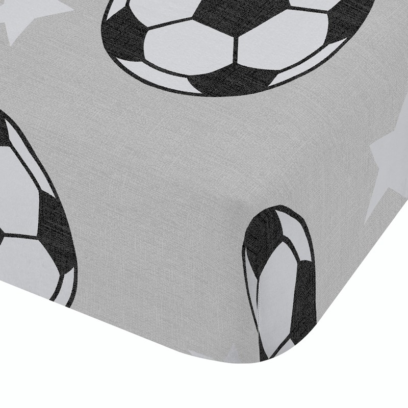 Catherine Lansfield Brushed Cotton Football Stars Junior Fitted Sheet Grey