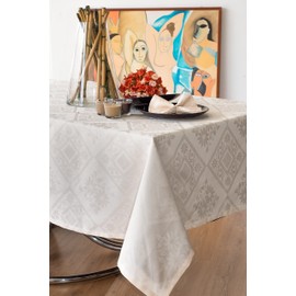 ESSE HOME Tablecloth Rectangular Square Round Oval Jacquard Pure Cotton Vienna (T150x180, BEIGE)
