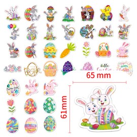 50pcs Easter Stickers, Cartoon Cute Easter Egg Bunny Waterproof Holographic Vinyl Water Bottle Stickers Laptop Stickers for Kids Adults Women Men Teens