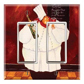 Graphics Wallplates - Bon Appetite Fat Chef and Wine- Double Rocker/GFCI Wall Plate Cover