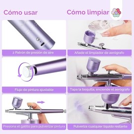 SAVILAND Aerógrafo para Uñas: Creatividad Ilimitada de Arte de Uñas Kit Pro de Aerógrafo de Doble Modo Recargable Boquilla de 0.3mm Set de Maquillaje 