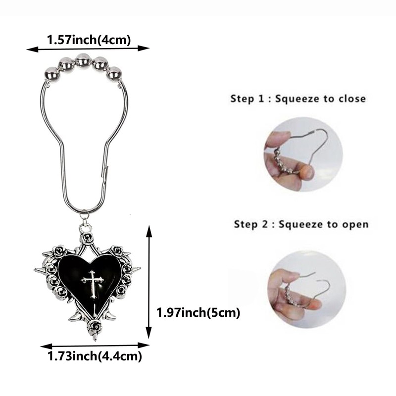 Halloween Shower Curtain Hooks, 12Pcs Heart Cross Decorative Shower Rings