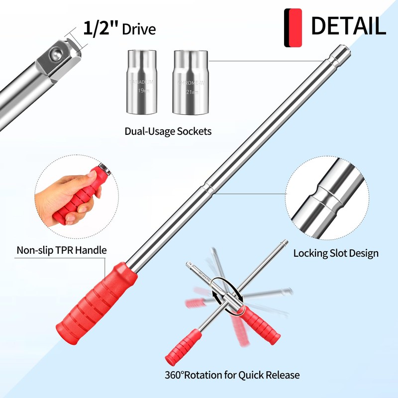 BCJCLTS Lug Wrench, Tire Wrench With 1/2-Inch Drive and 2PCS