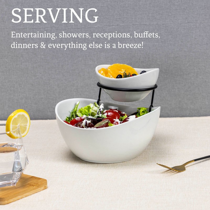 UNICASA Serving Bowls Set, 2 Tier Chip and Dip Bowls