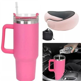 Neck Travel Pillow Memory Foam 360° Headrest for Plane Car 40oz Rose Tumbler