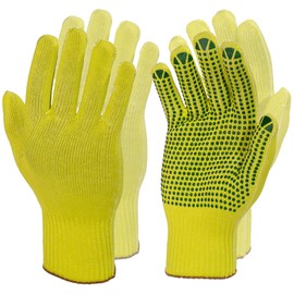 High-Visible Work Gloves with Firm Grip for Work Safety - Work Gloves Men for Builders Construction Transport DIY & Food Industry - 2 Pairs of PVC-Dotted & Non-Dotted Safety Gloves (Medium)