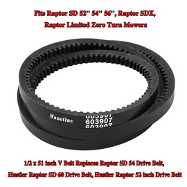 Wanotine 607400 603907 Pump Drive Belt Replaces Hustler Raptor SD 54 60 Drive Belt, Fits Raptor SD 52'' 54'' 56'', Raptor SDX, Raptor Limited Zero Turn Mowers (1/2” x 51”)