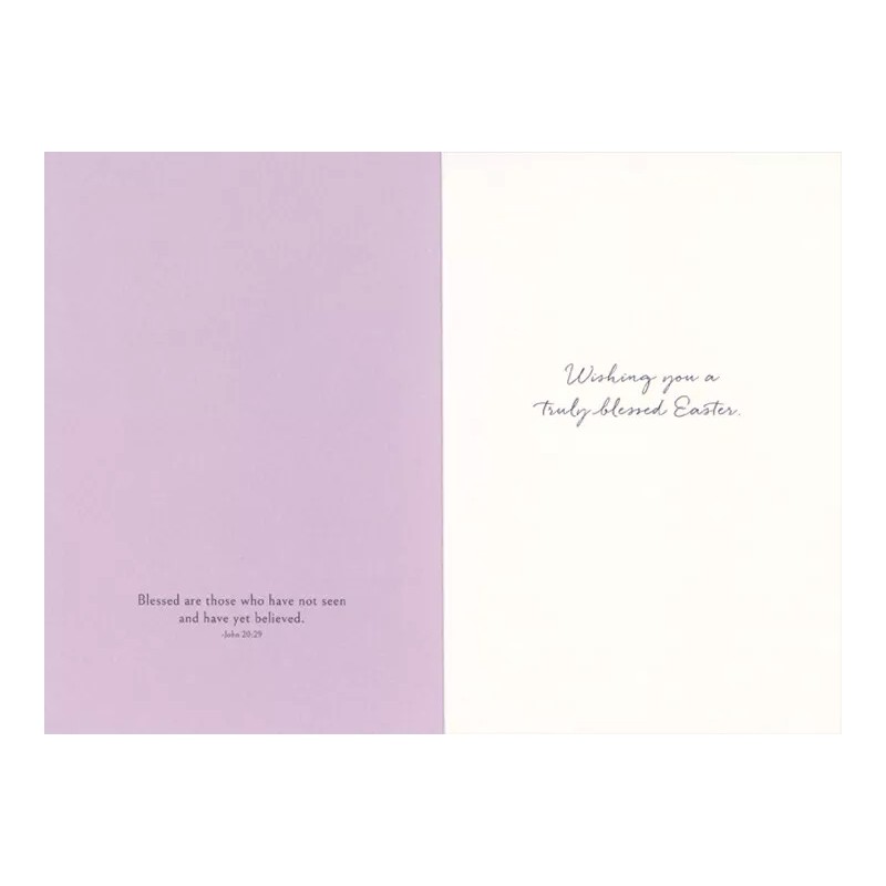 Pictura Simple Wood Cross with Purple Flowers Religious Easter Card