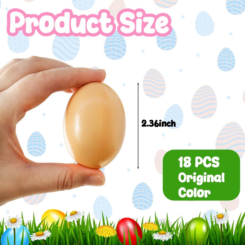 18 PCS Wooden Fake Chicken Eggs,Wood Nest Egg Faux Egg