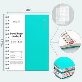 EMSHOI Notebook A5 Bullet Dotted Journal, 300 Pages/150 Sheets, 100gsm Dot Grid Paper, Waterproof Hardcover, Spiral Wirebound Notepad for Women Men Office School Work Writing, 14.5 x 21cm, LightBlue
