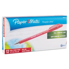 Paper Mate 9620131 FlexGrip Ultra Ballpoint Stick Pen, Red Ink, Medium, Dozen