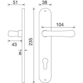 MARCHESI Elegant 22 Door Handle Set on Long Plate PZ 80 with Retaining Spring Fire Protection Door Fitting, Chrome-Plated Brass