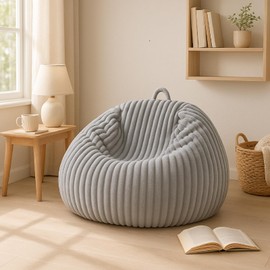 Honeydak Ribbed Rabbit Fur Stuffed Animal Storage Bean Bag Chair Cover (No Filler) Comfy Bean Bag Cover Without Filling or Home Bedroom Decor Organizing Plush Doll Textile Holder(Dark Gray,L)