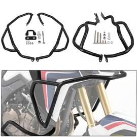 Worldmotop Motorcycle Engine Guard Highway Crash Bars fits Compatible with Honda CRF 1000L 1000L Africa Twin ABS CRF1000L 2016 2017 2018 2019 (Black, Lower and Upper)