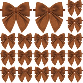 Cinnvoice 48 Pcs Mini Velvet Christmas Bow with Clips for Christmas Tree Gift Wrapping 4 inch Vintage Velvet Ribbon Bows Christmas Napkin Rings Hair Bows for Wreath DIY Crafts Supplies(Khaki)
