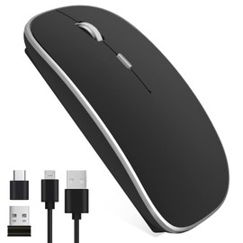 Leolee Mouse Inalámbrico, Ratón Inalámbrico Recargable, Mouse Wireless con 2.4G, óptico Silencioso Click, Receptor USB y Tipo-c Adaptador 3 Ajustable dpi para Computadora, Portátil, PC, Mac (Negro)